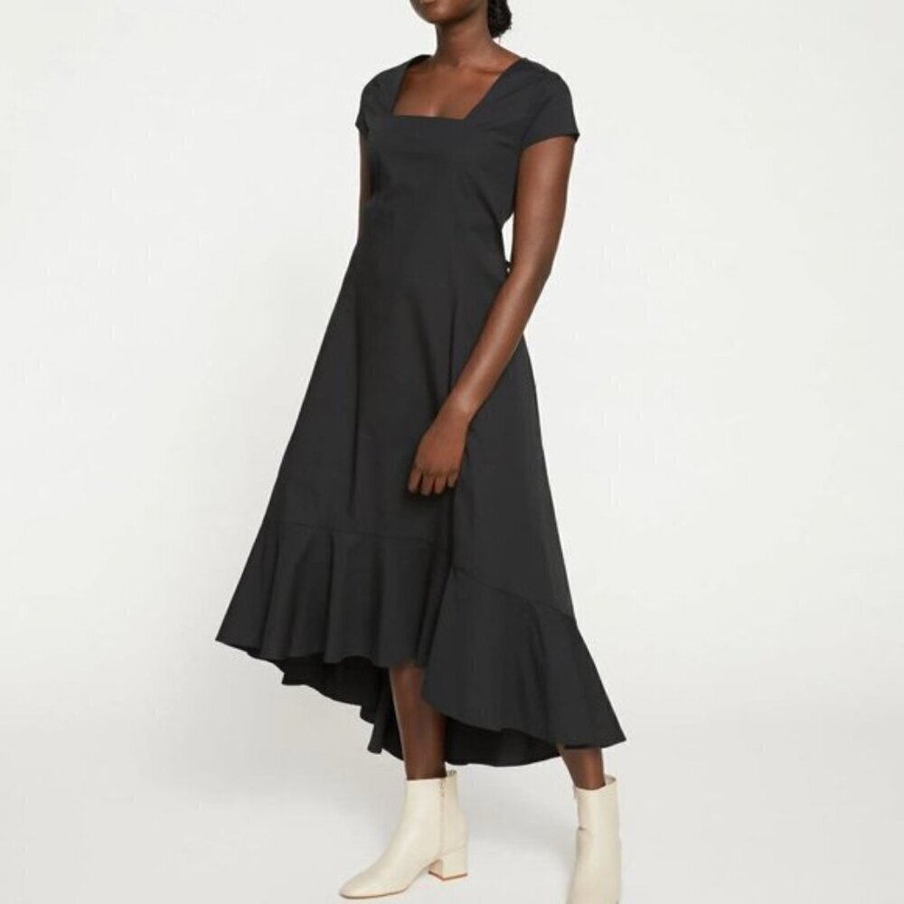 Universal Standard Jenna stretch poplin cotton flounce dress midi black new S 1X